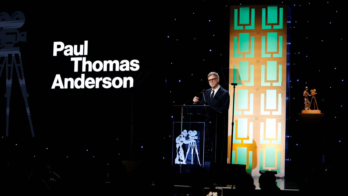Director Paul Thomas Anderson speaking at the event