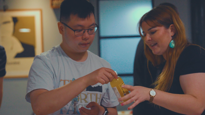 DMS staff choosing their fresh juice flavour as part of Wellness Wednesday