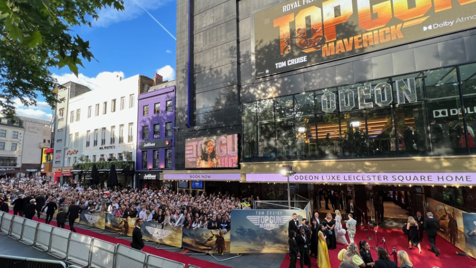 The setting for the Royal Film Performance of Top Gun: Maverick at Leicester Square ODEON.