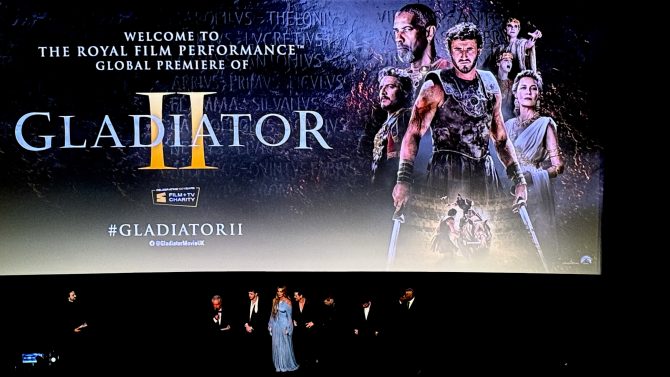 Inside the cinema screening at the Global Premiere of Gladiator II with an introduction from the cast and crew