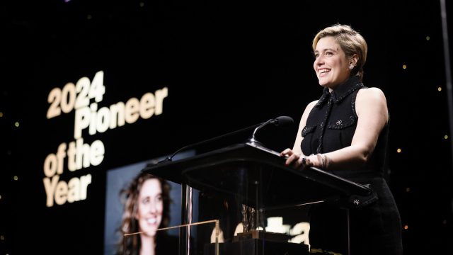 Greta Gerwig receiving the 2024 Pioneer of the Year Award